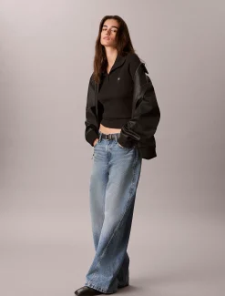 Geweven monologo henley sweatshirt met col