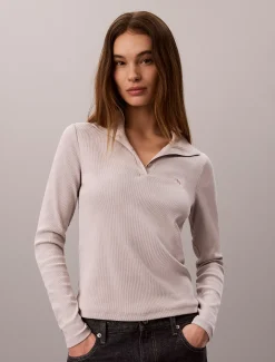 Geweven monologo henley sweatshirt met col