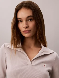 Geweven monologo henley sweatshirt met col