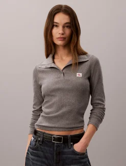 Geweven monologo henley sweatshirt met col