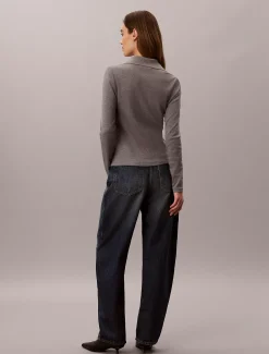 Geweven monologo henley sweatshirt met col