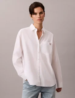 Geweven popeline button-down overhemd met monologo