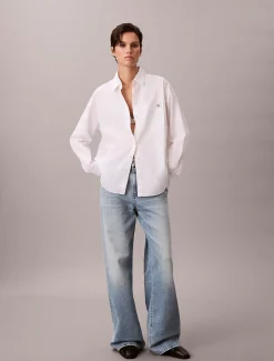 Geweven popeline button-down overhemd met monologo