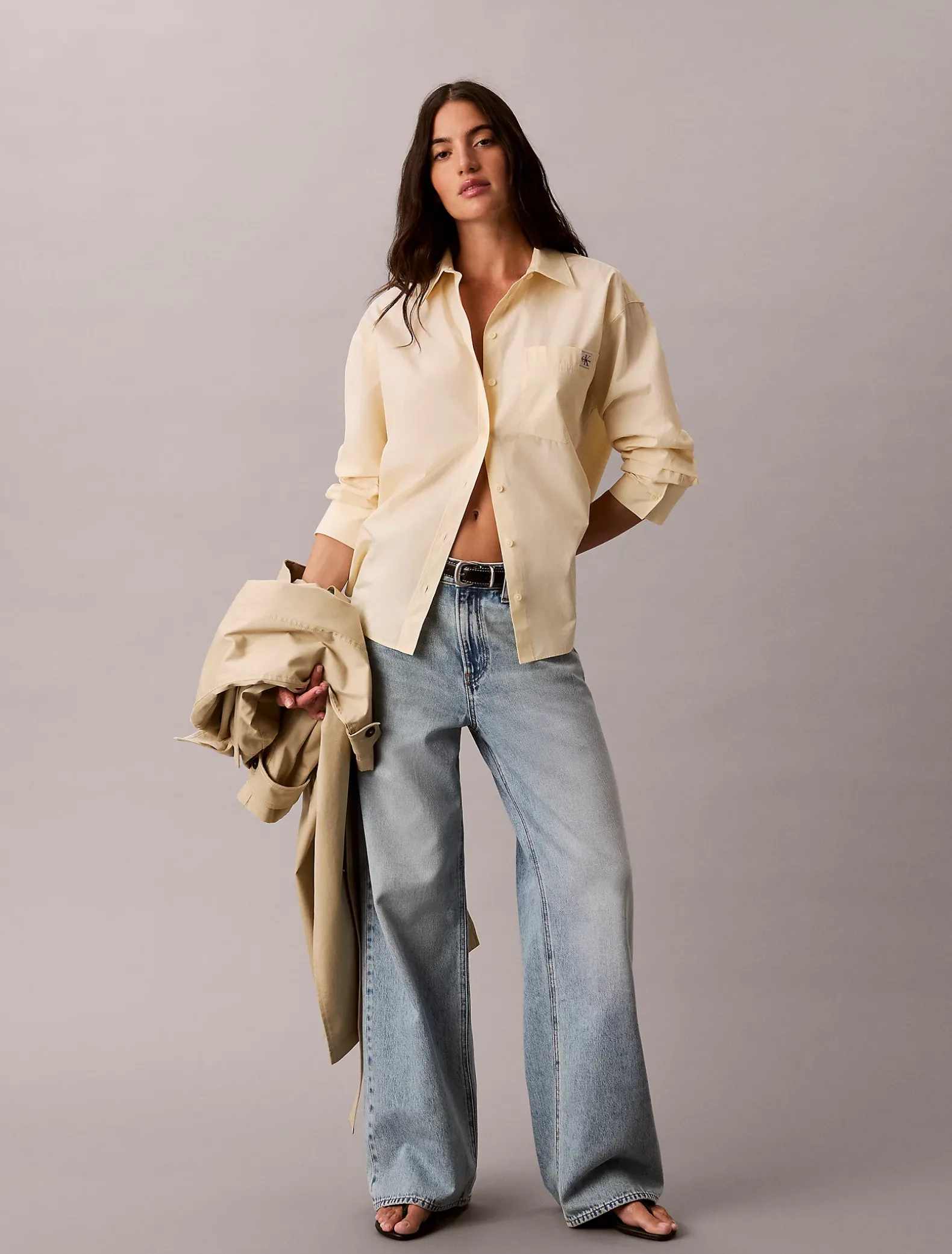 Geweven popeline button-down overhemd met monologo