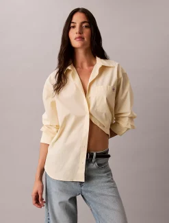 Geweven popeline button-down overhemd met monologo
