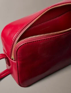 Glanzende crossbody fototas met folielogo