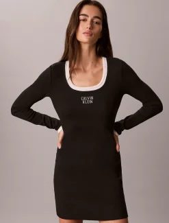 Grafische mini-jurk met logo en rib