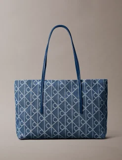 Grote denim jacquard draagtas met buidel