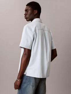 Hoekig denim overhemd met korte mouwen