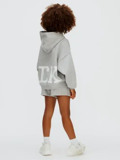 Hoekige hoodie met logo en print achter