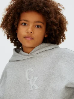 Hoekige hoodie met logo en print achter