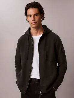 Hoodie van badstofkatoen met embleem en rits