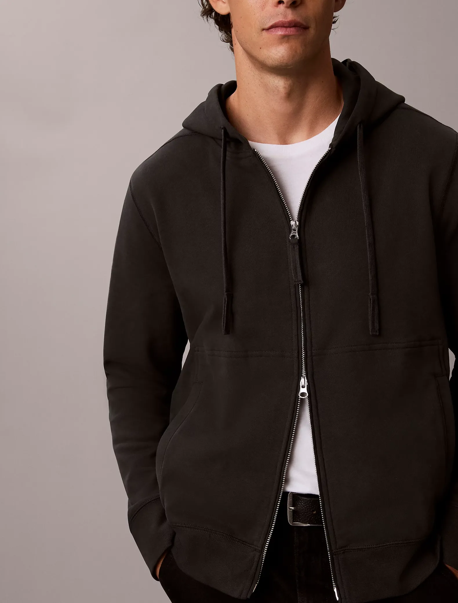 Hoodie van badstofkatoen met embleem en rits