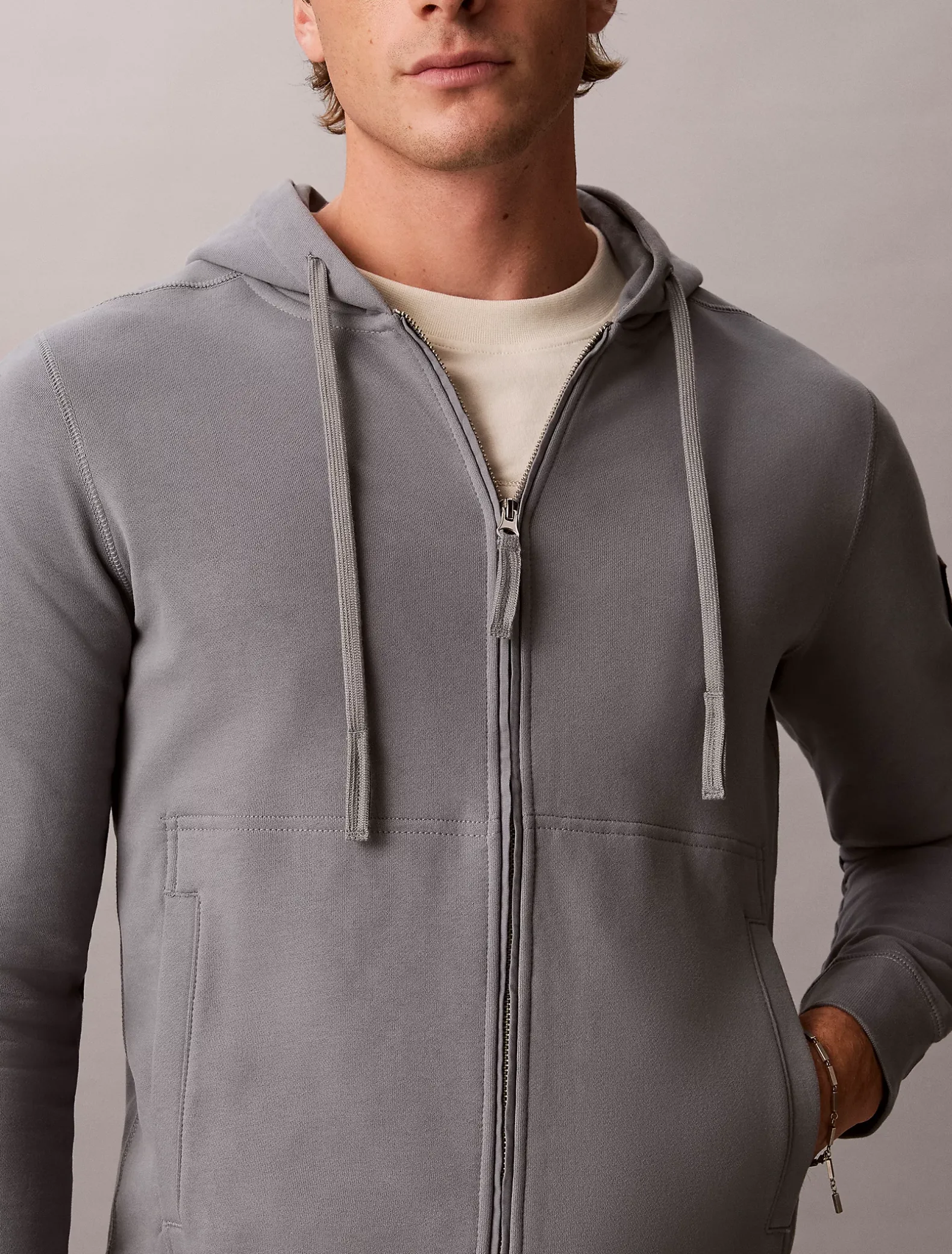Hoodie van badstofkatoen met embleem en rits