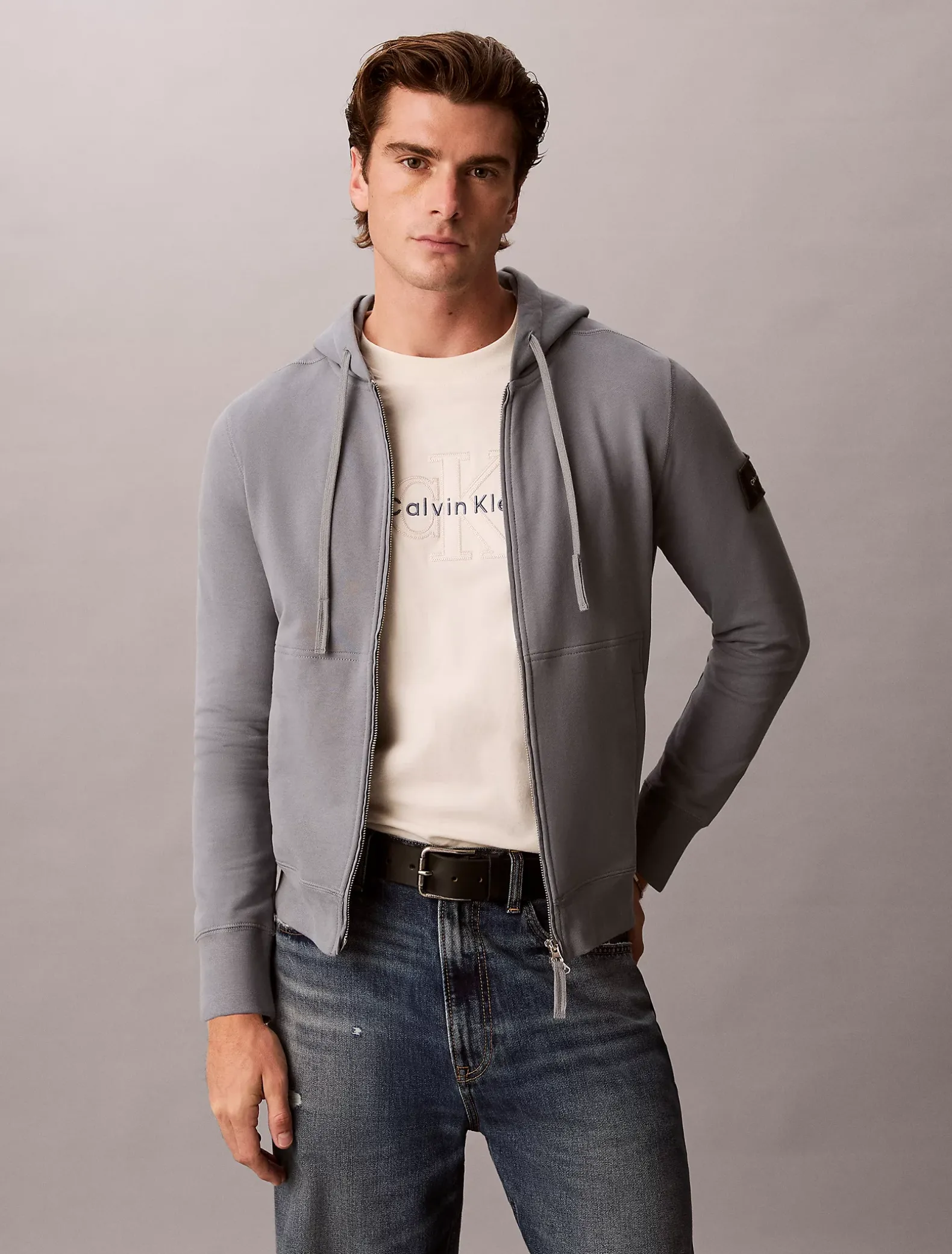 Hoodie van badstofkatoen met embleem en rits