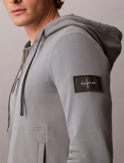 Hoodie van badstofkatoen met embleem en rits
