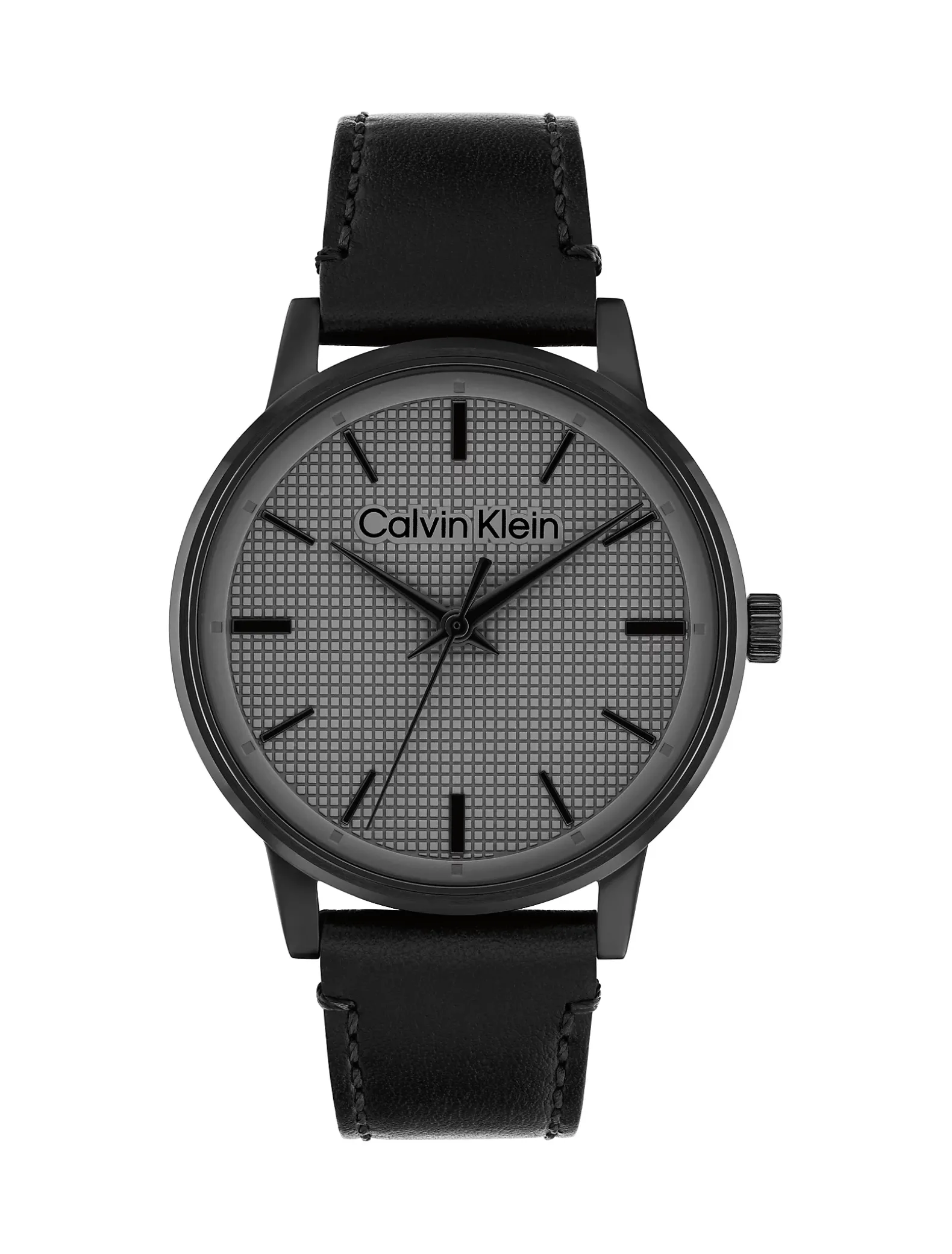 Horloge met getextureerde wijzerplaat en leren band