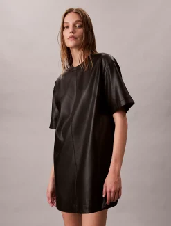 Imitatieleren jurk met korte mouwen