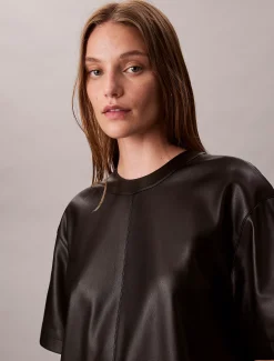 Imitatieleren jurk met korte mouwen