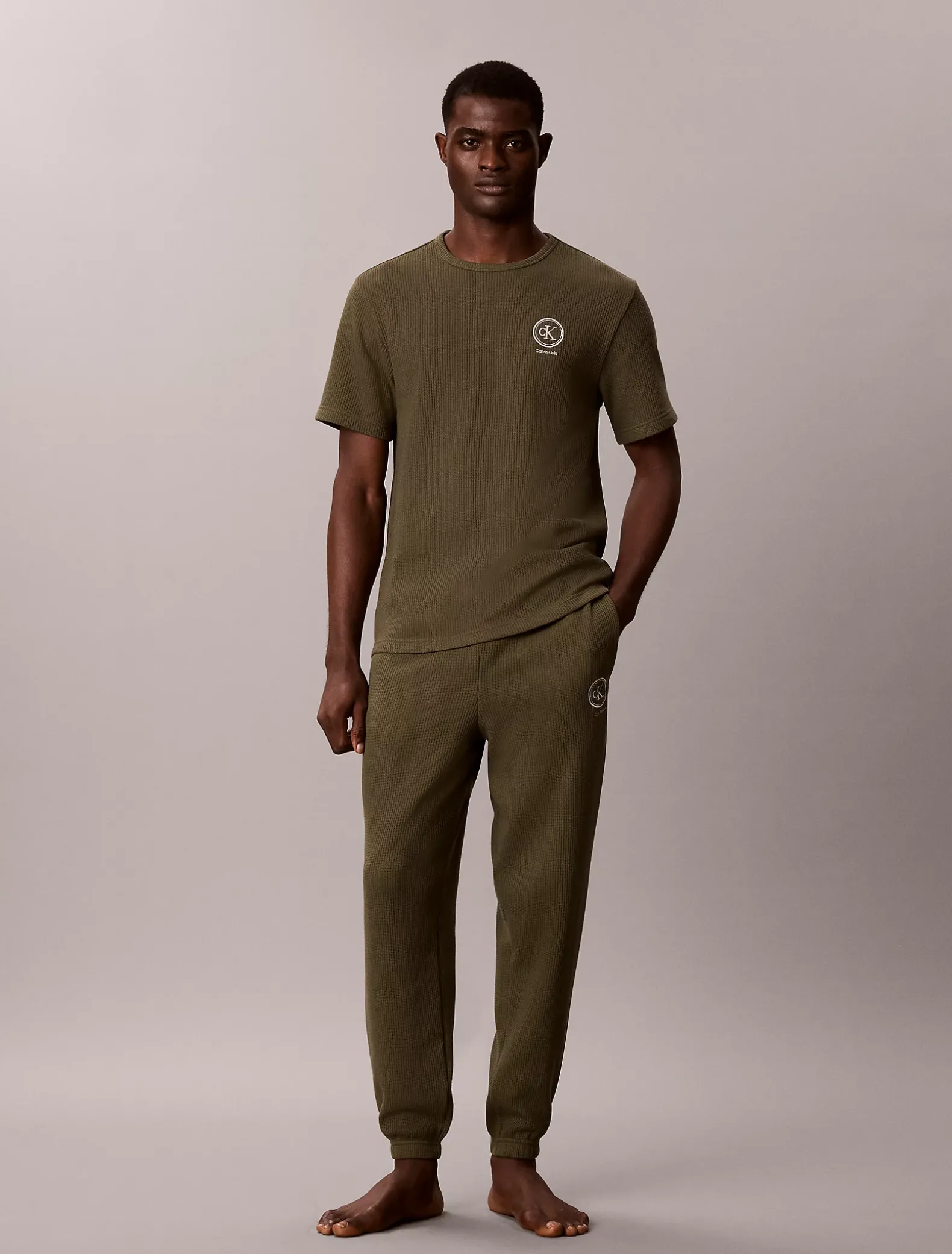 Joggingbroek met geborstelde wafelstof