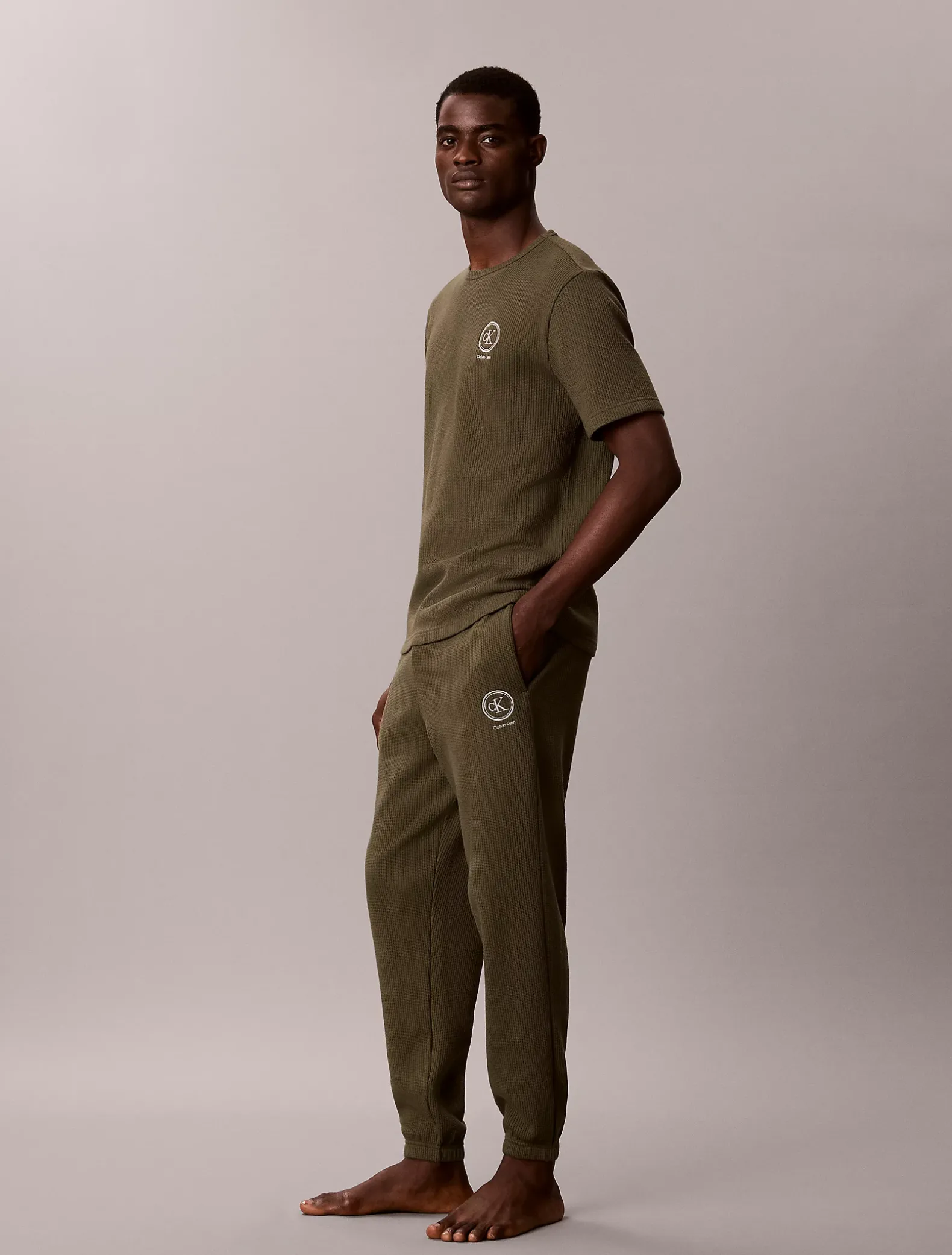 Joggingbroek met geborstelde wafelstof