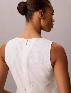 Jurk met V-hals en broderie anglaise