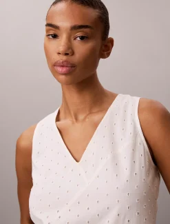 Jurk met V-hals en broderie anglaise
