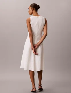 Jurk met V-hals en broderie anglaise