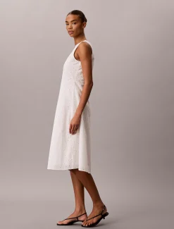 Jurk met V-hals en broderie anglaise