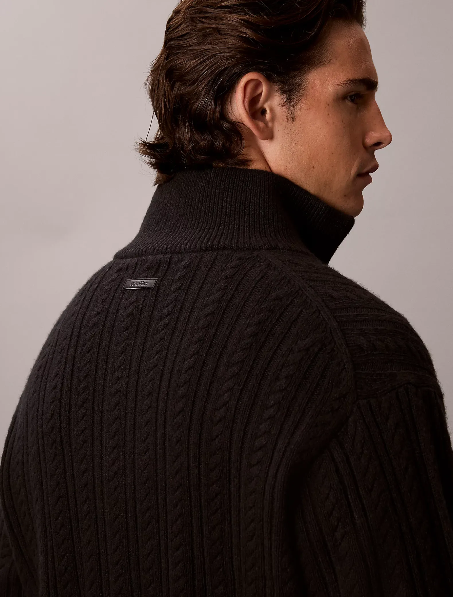 Kabelgebreide trui met rits van wolmix