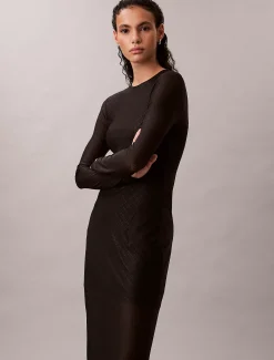 Kanten maxi-jurk met all-over embleem logo