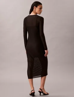 Kanten maxi-jurk met all-over embleem logo