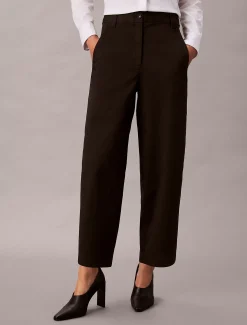 Katoenen stretch-twill broek met wijde pijpen