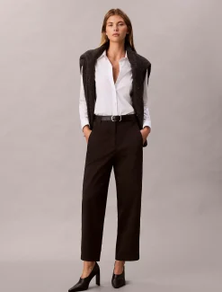 Katoenen stretch-twill broek met wijde pijpen