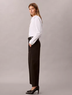 Katoenen stretch-twill broek met wijde pijpen