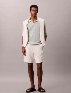 Katoenen wafelgebreid poloshirt