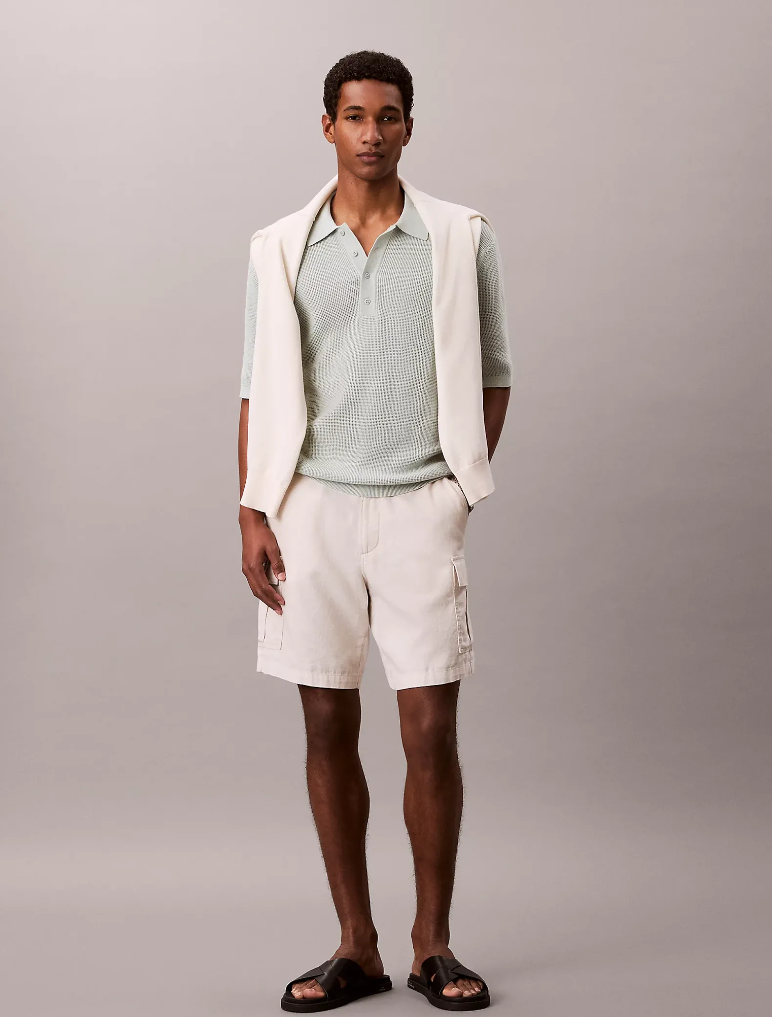 Katoenen wafelgebreid poloshirt