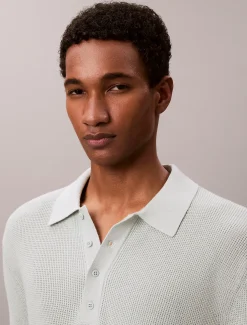 Katoenen wafelgebreid poloshirt