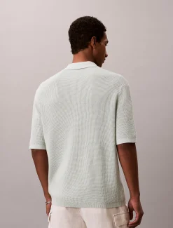 Katoenen wafelgebreid poloshirt