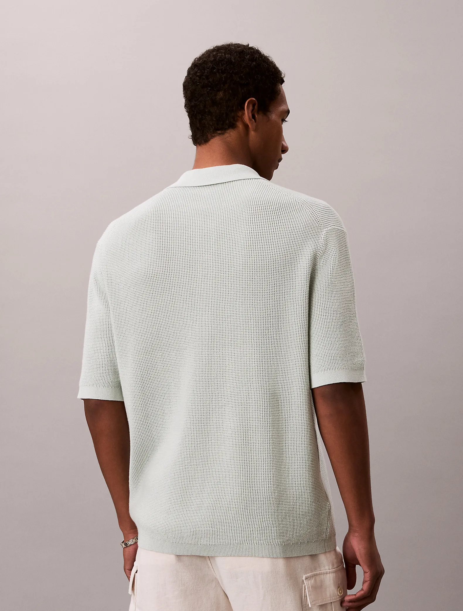 Katoenen wafelgebreid poloshirt