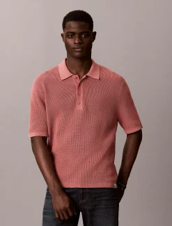 Katoenen wafelgebreid poloshirt