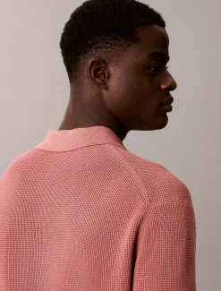 Katoenen wafelgebreid poloshirt