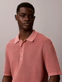 Katoenen wafelgebreid poloshirt