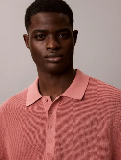 Katoenen wafelgebreid poloshirt