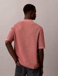 Katoenen wafelgebreid poloshirt