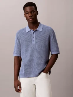 Katoenen wafelgebreid poloshirt