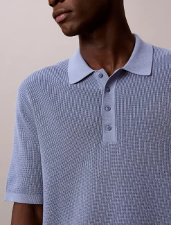 Katoenen wafelgebreid poloshirt