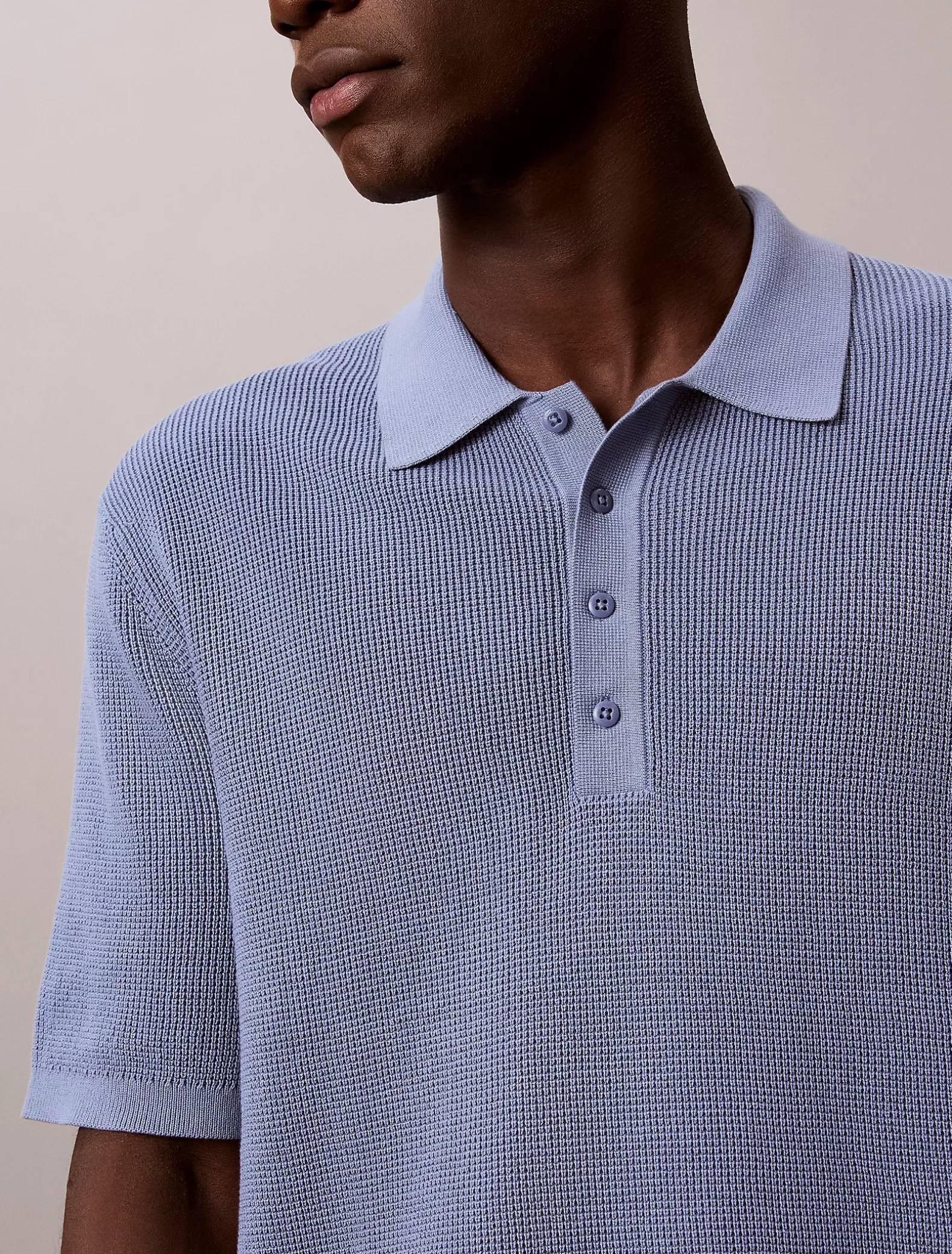 Katoenen wafelgebreid poloshirt