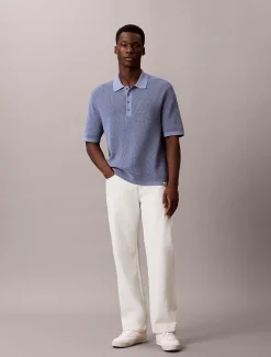 Katoenen wafelgebreid poloshirt