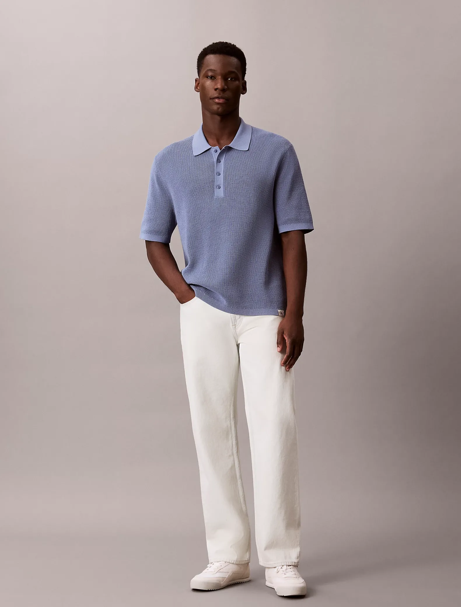 Katoenen wafelgebreid poloshirt